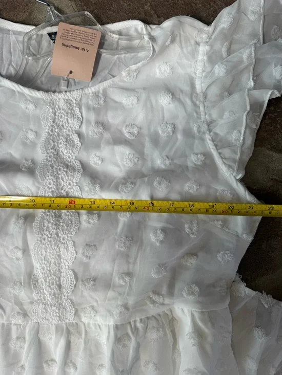 BloomChic White Textured Dot Cotton Midi Dress - Picture 4 of 7